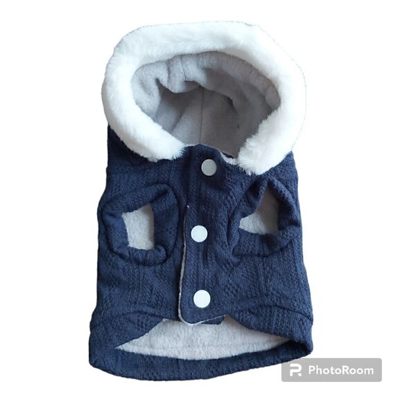 TRADEMARK Baby Dark Blue Cable Knit Fleece Lined Winter Dog Sweater Vest-Size XS - Picture 3 of 7